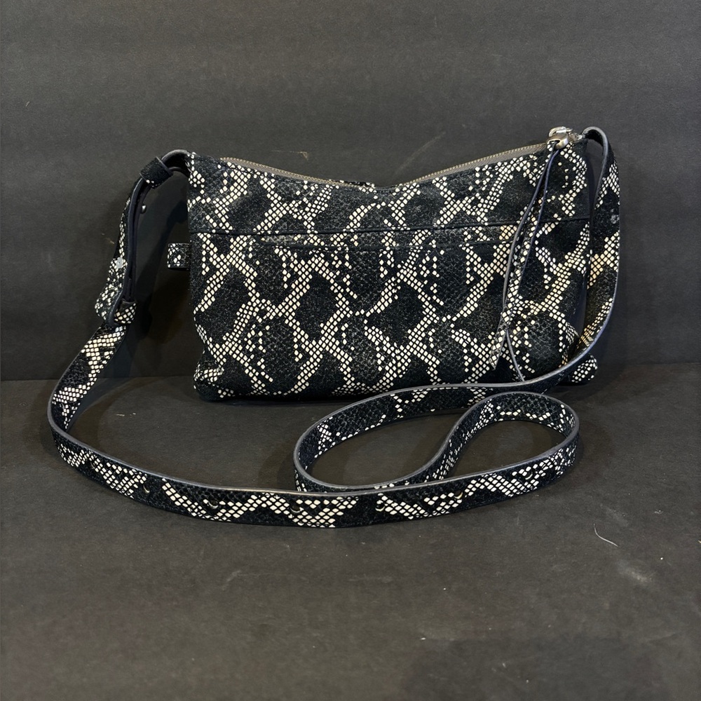 HOBO Paulette Crossbody Small Handbag – Black & White Snakeskin Print – Adjustab